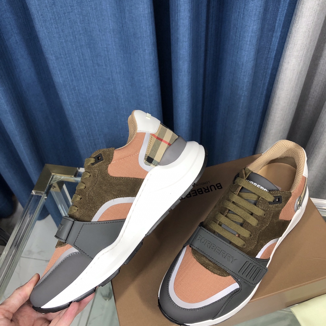 Burberry Check Cotton Canvas And Leather Sneakers - DopestKickz