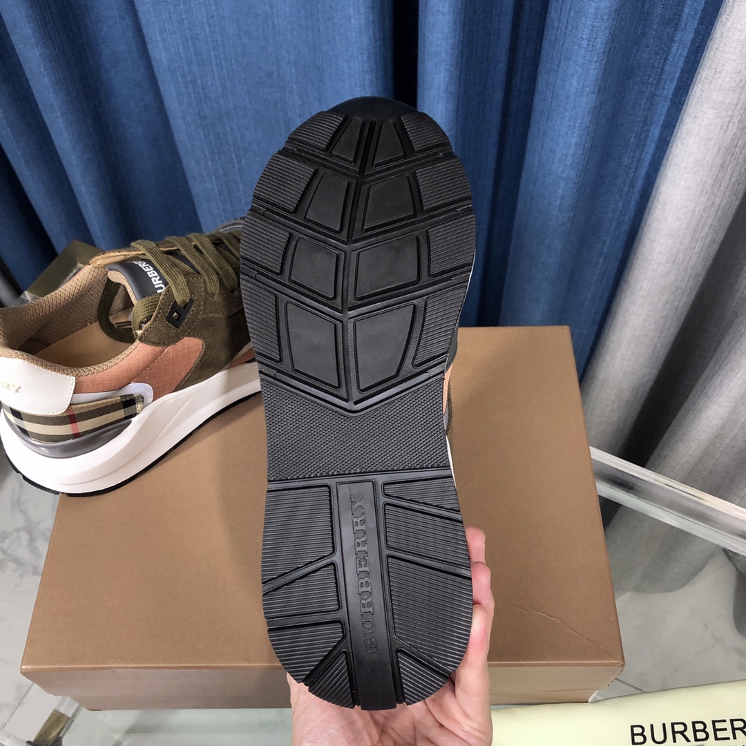 Burberry Check Cotton Canvas And Leather Sneakers - DopestKickz