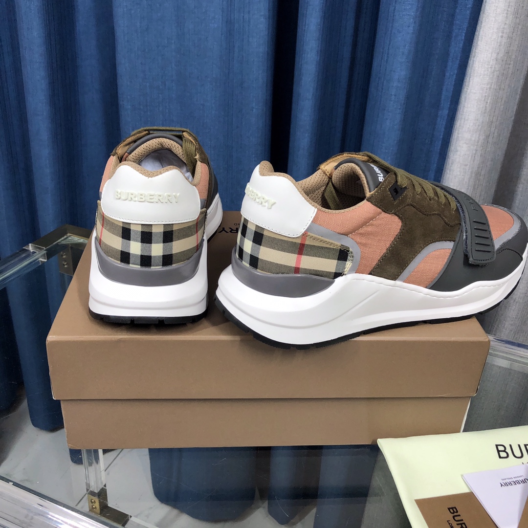 Burberry Check Cotton Canvas And Leather Sneakers - DopestKickz