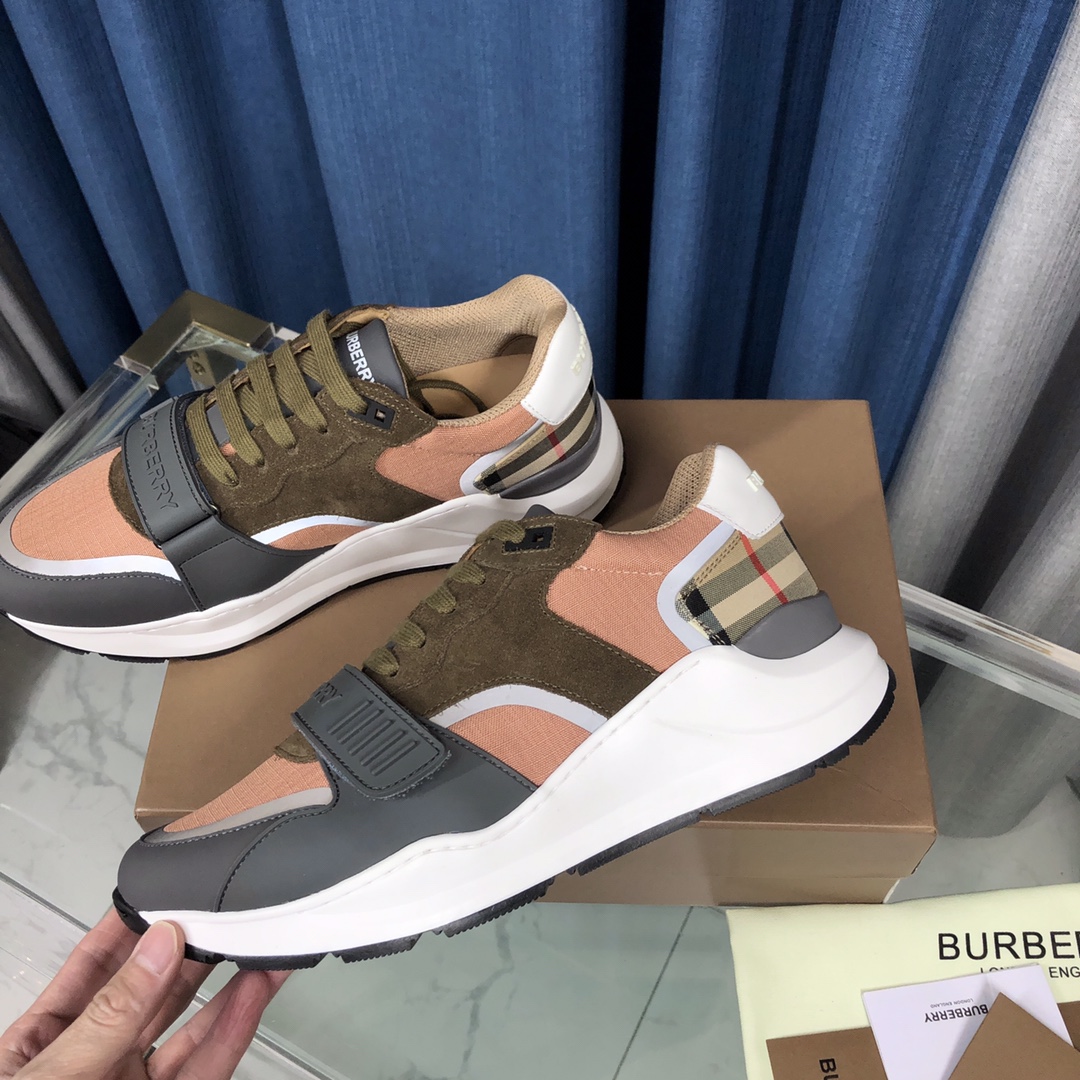 Burberry Check Cotton Canvas And Leather Sneakers - DopestKickz