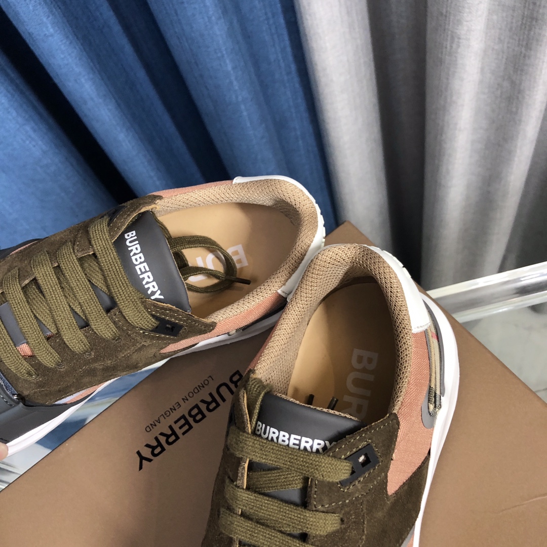 Burberry Check Cotton Canvas And Leather Sneakers - DopestKickz