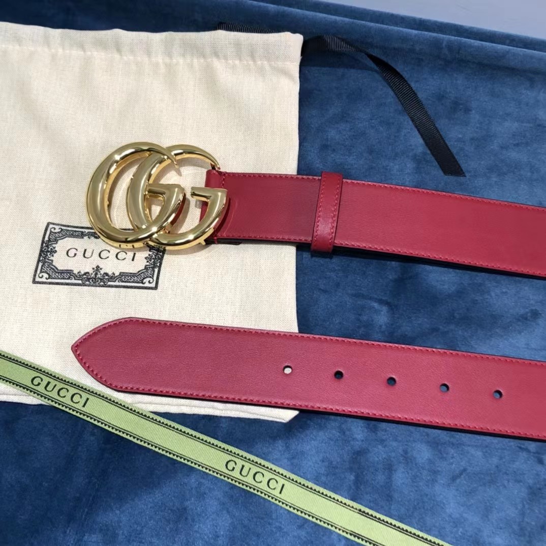 Gucci Red Belt With Double G Buckle - DopestKickz