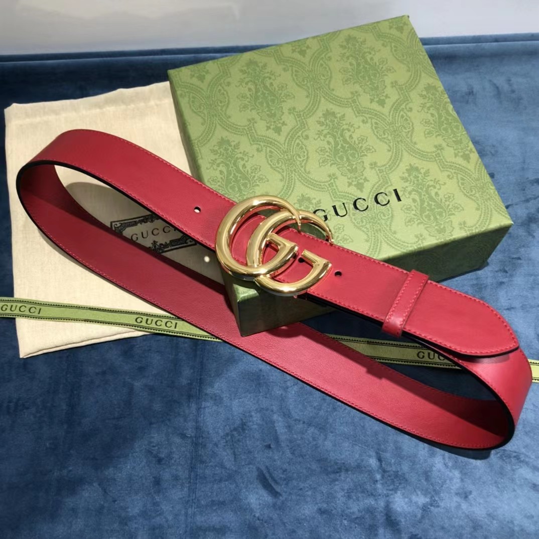 Gucci Red Belt With Double G Buckle - DopestKickz