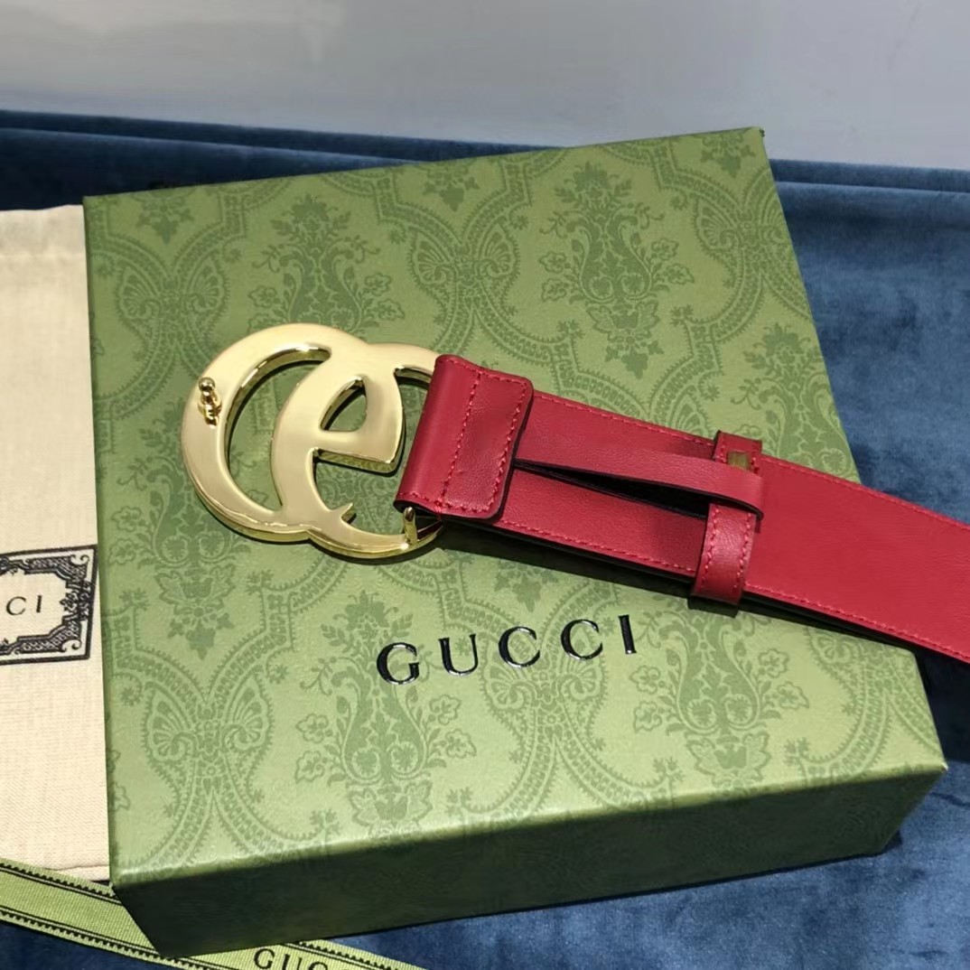 Gucci Red Belt With Double G Buckle - DopestKickz