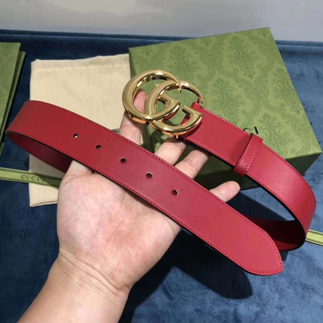 Gucci Red Belt With Double G Buckle - DopestKickz