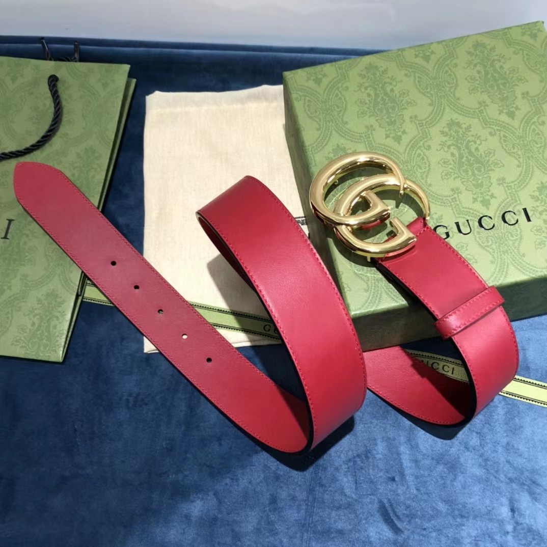 Gucci Red Belt With Double G Buckle - DopestKickz