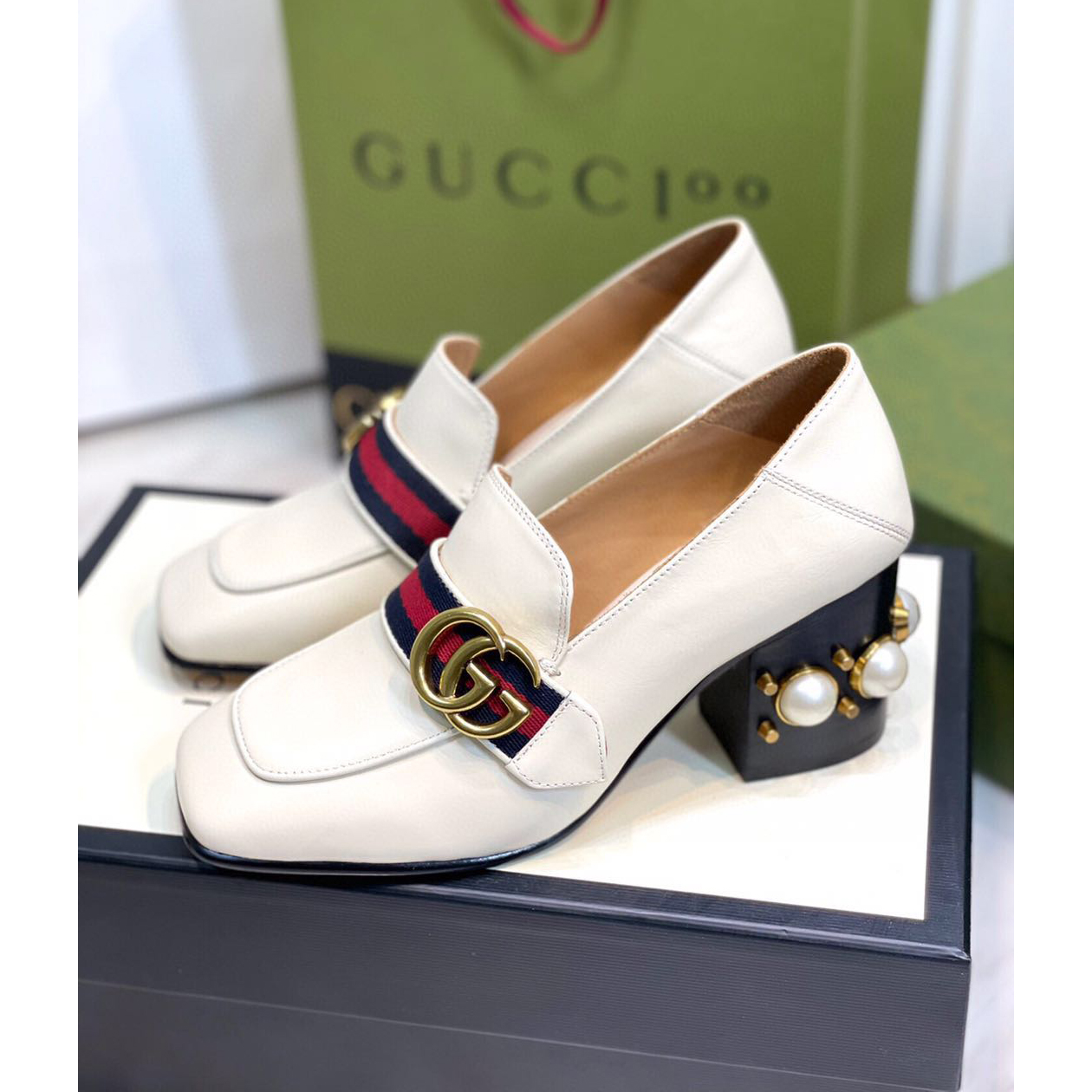 Gucci White Pearl Matchmake Pump - DopestKickz