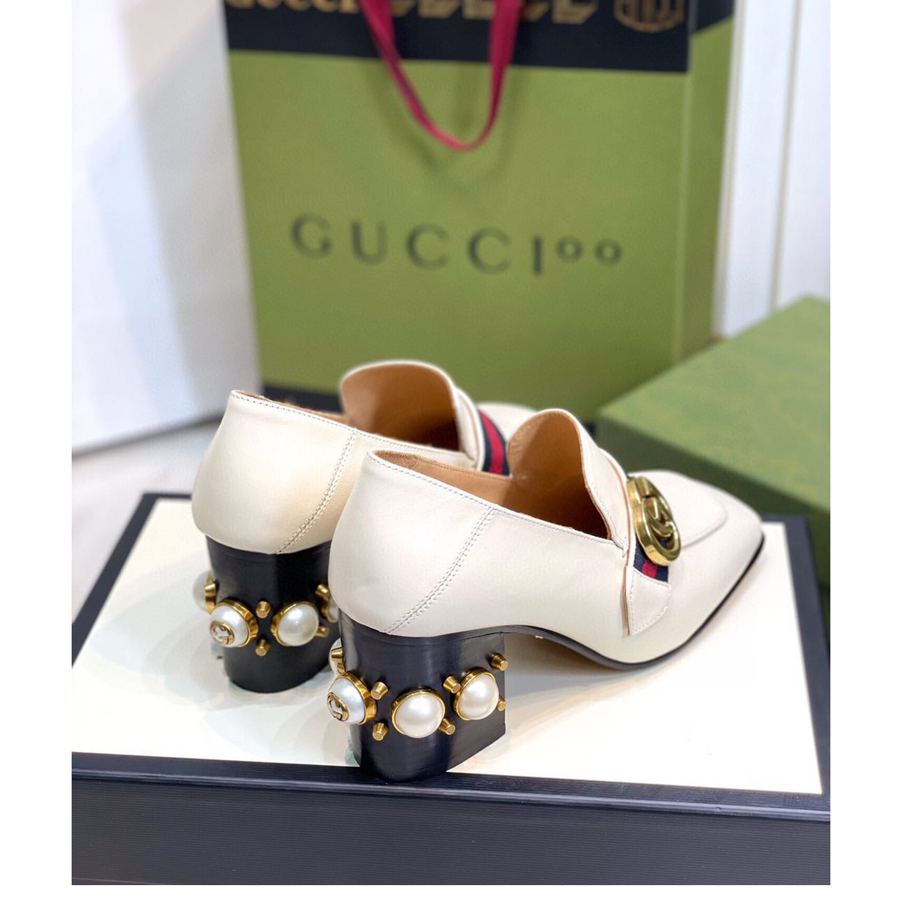 Gucci White Pearl Matchmake Pump - DopestKickz