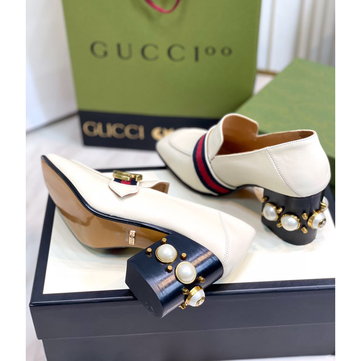 Gucci White Pearl Matchmake Pump - DopestKickz