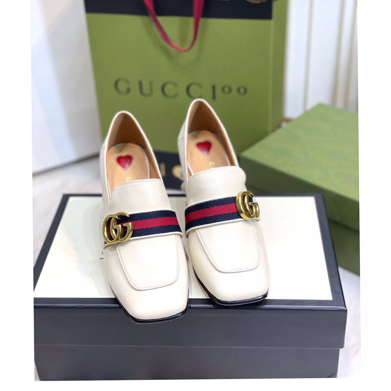 Gucci White Pearl Matchmake Pump - DopestKickz