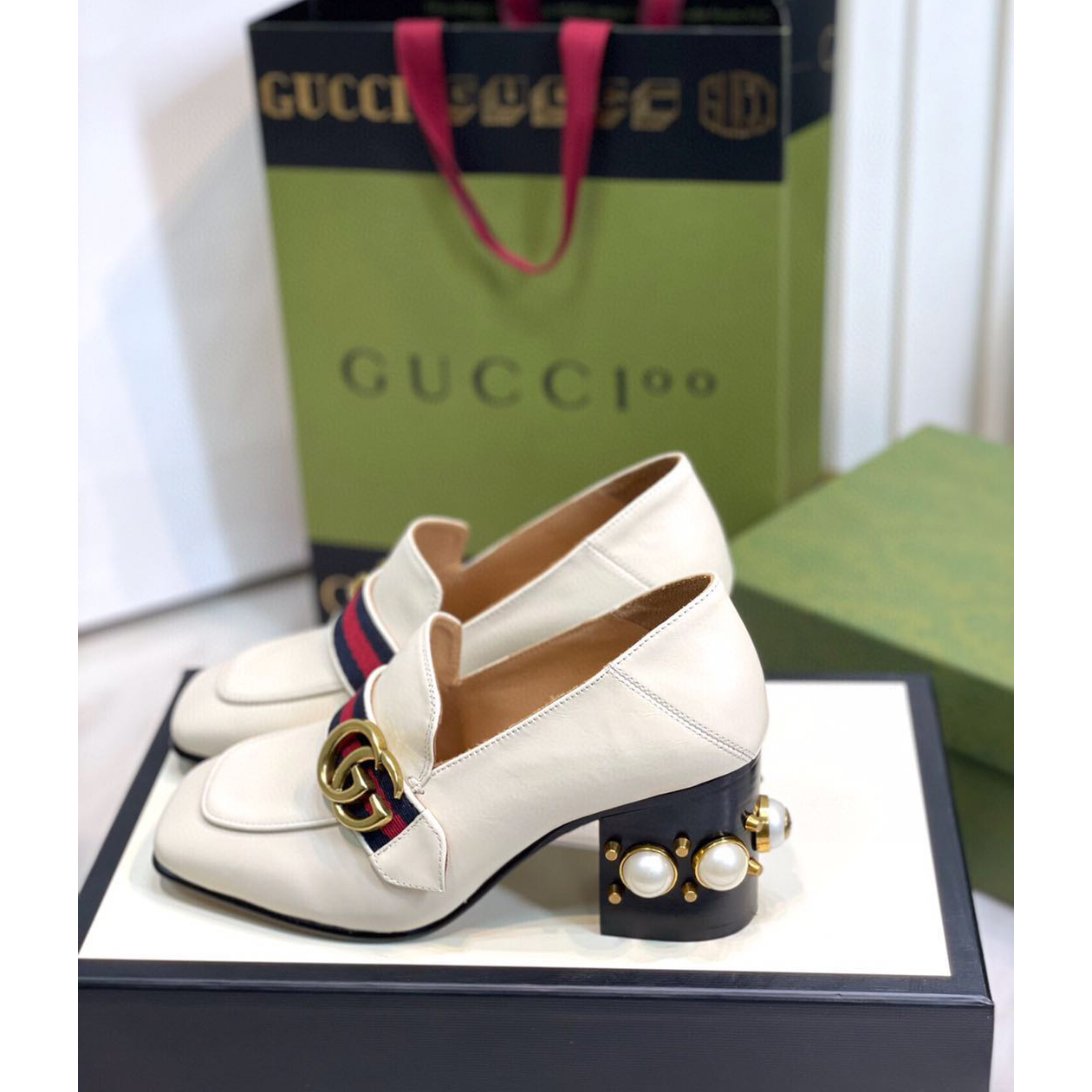 Gucci White Pearl Matchmake Pump - DopestKickz