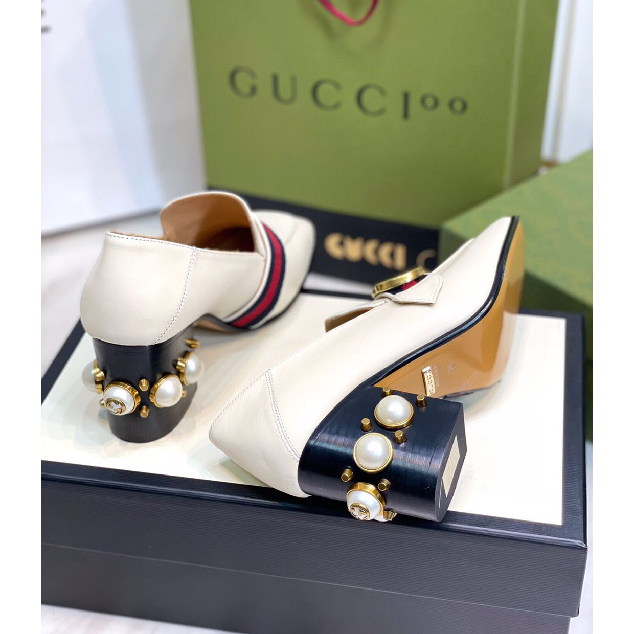 Gucci White Pearl Matchmake Pump - DopestKickz