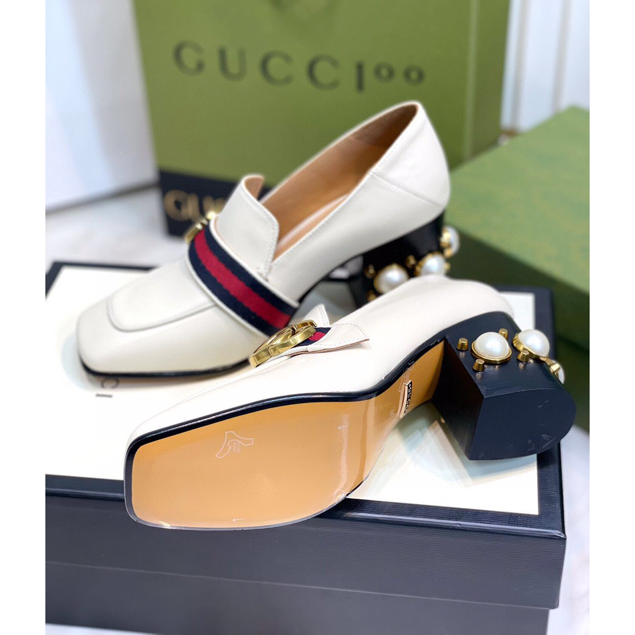 Gucci White Pearl Matchmake Pump - DopestKickz