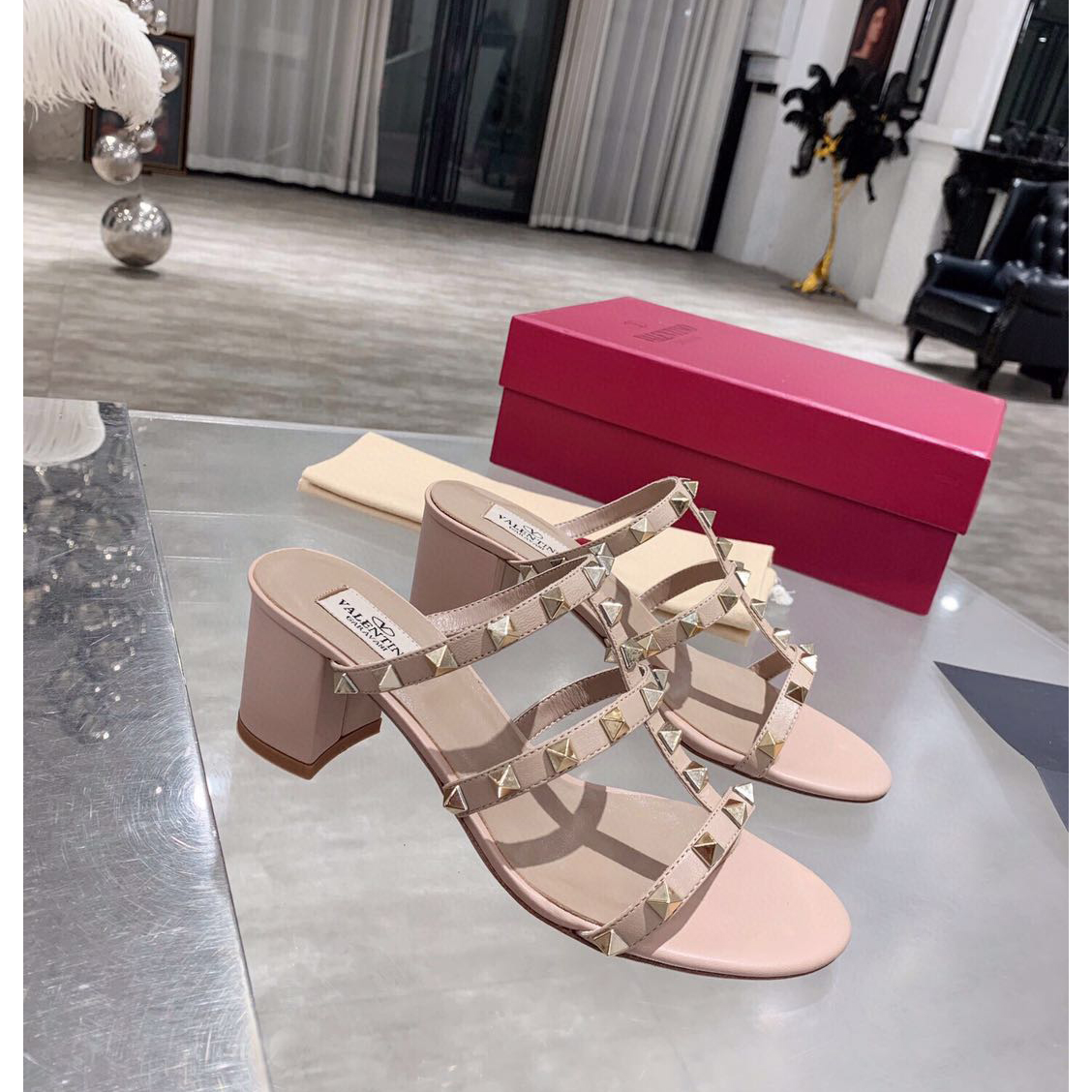 Saint Laurent Rockstud Caged 60mm Slide Sandals - DopestKickz