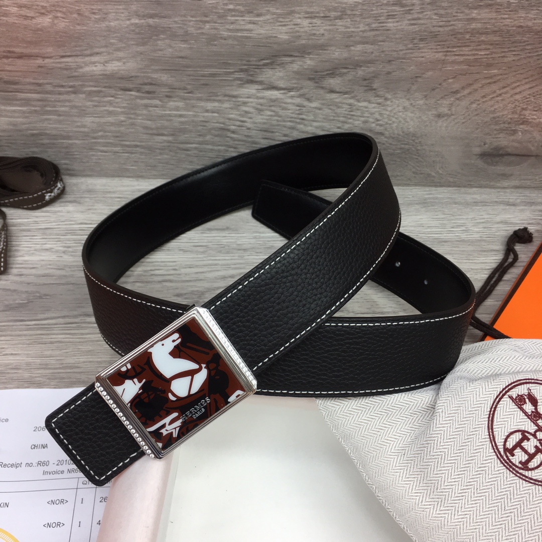 Hermes Black Leather Belt With   Enamel Buckle - DopestKickz