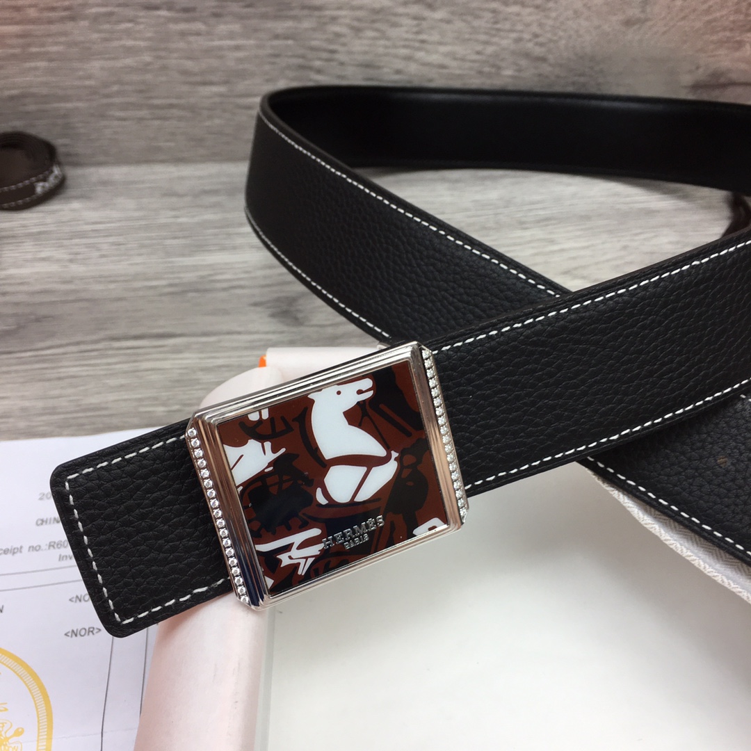 Hermes Black Leather Belt With   Enamel Buckle - DopestKickz