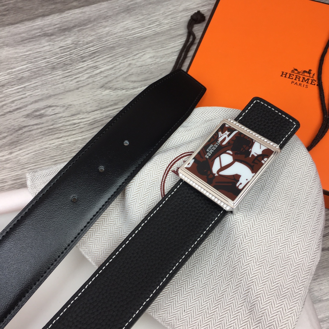 Hermes Black Leather Belt With   Enamel Buckle - DopestKickz