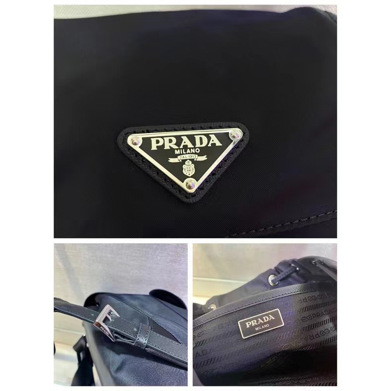 Prada Logo Plaque Backpack(23.5-28-12cm) - DopestKickz
