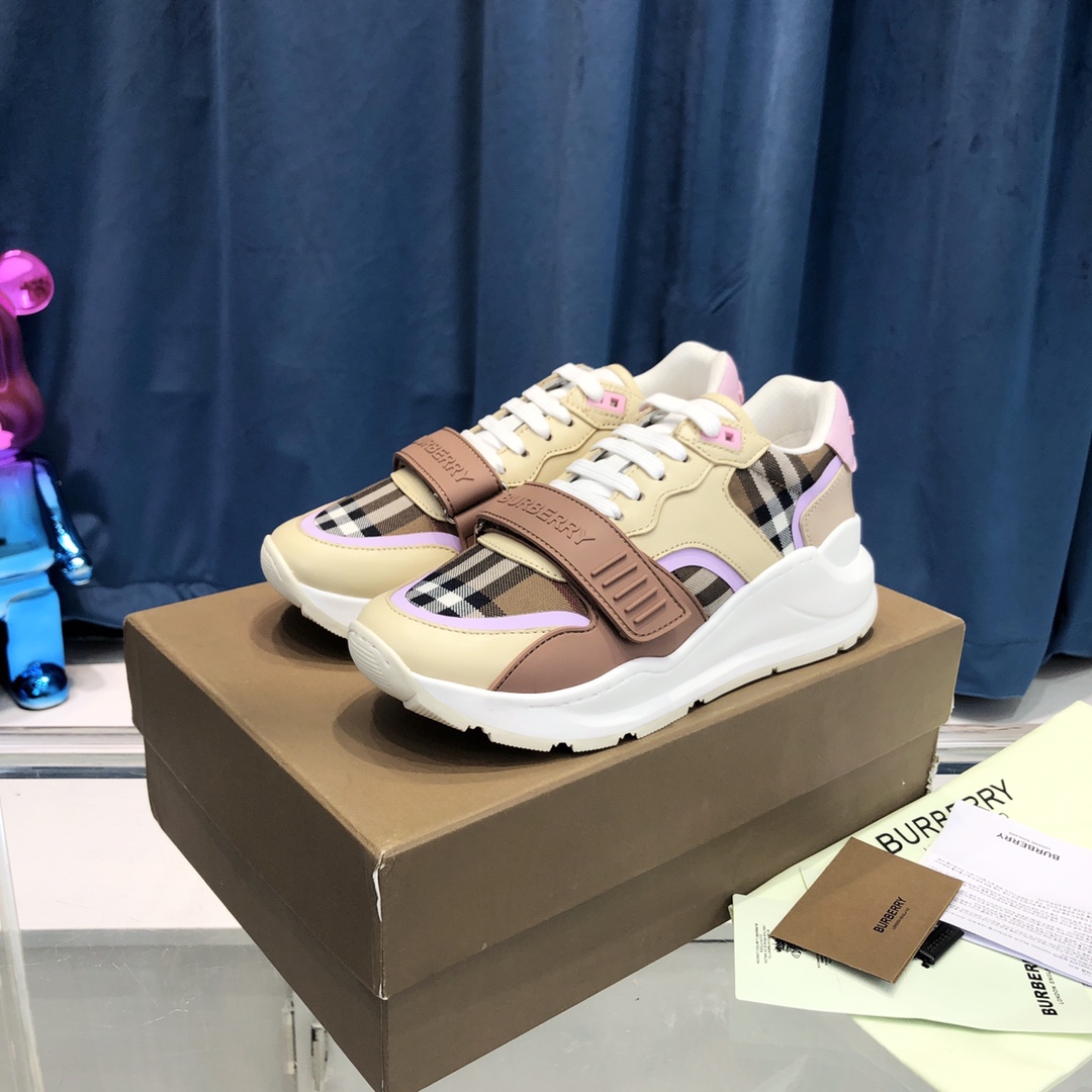 Burberry Check Cotton Canvas And Leather Sneakers - DopestKickz
