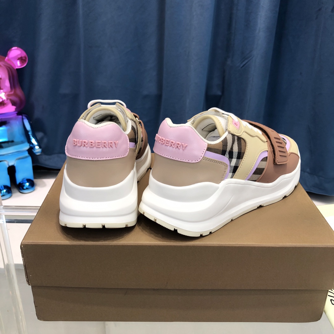 Burberry Check Cotton Canvas And Leather Sneakers - DopestKickz
