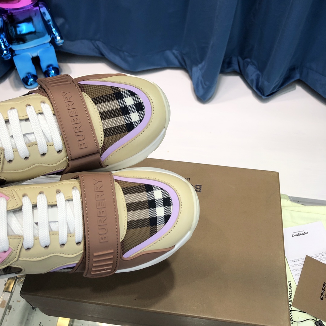 Burberry Check Cotton Canvas And Leather Sneakers - DopestKickz