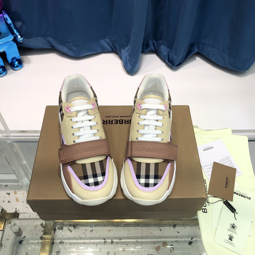 Burberry Check Cotton Canvas And Leather Sneakers - DopestKickz