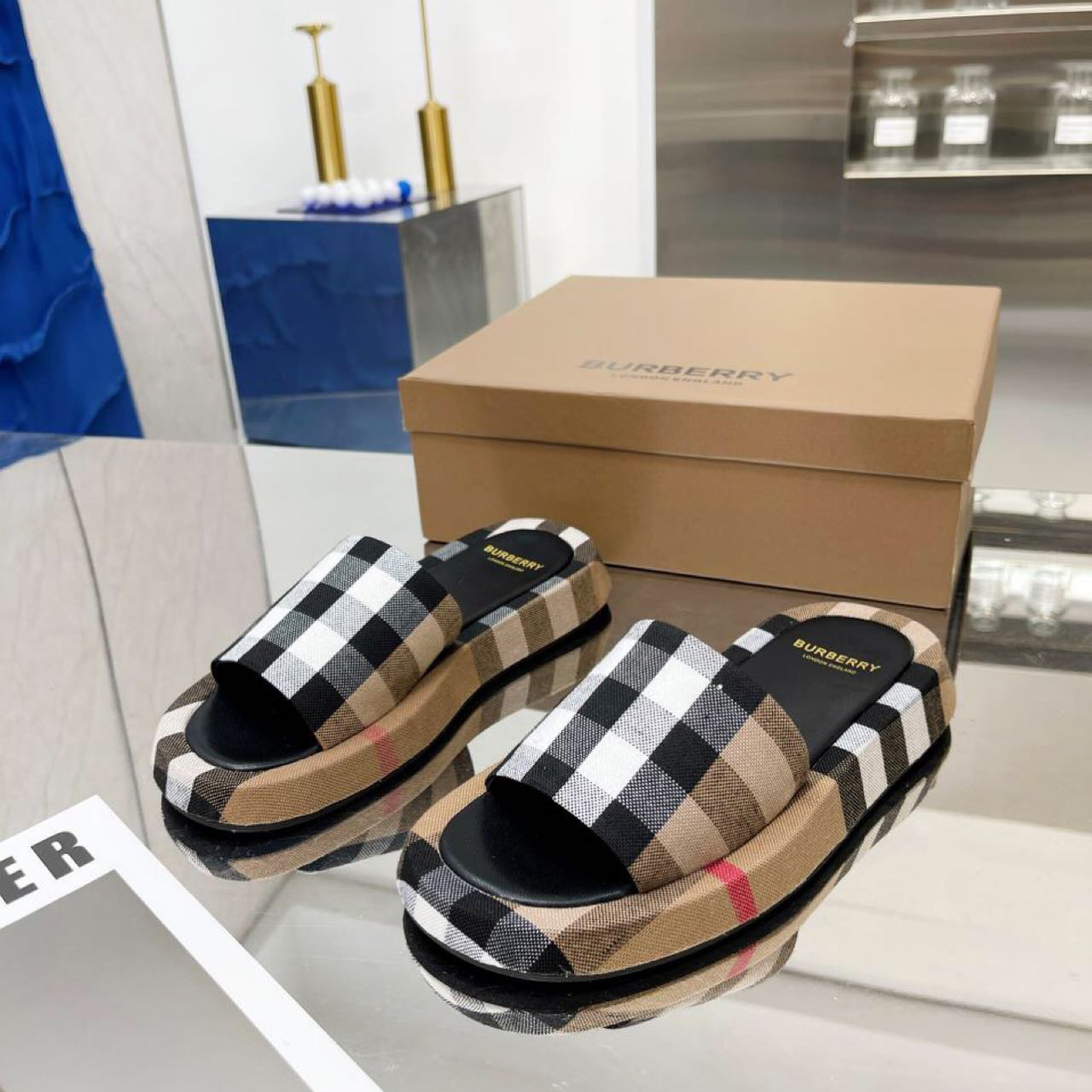 Burberry Check Print Slides - DopestKickz
