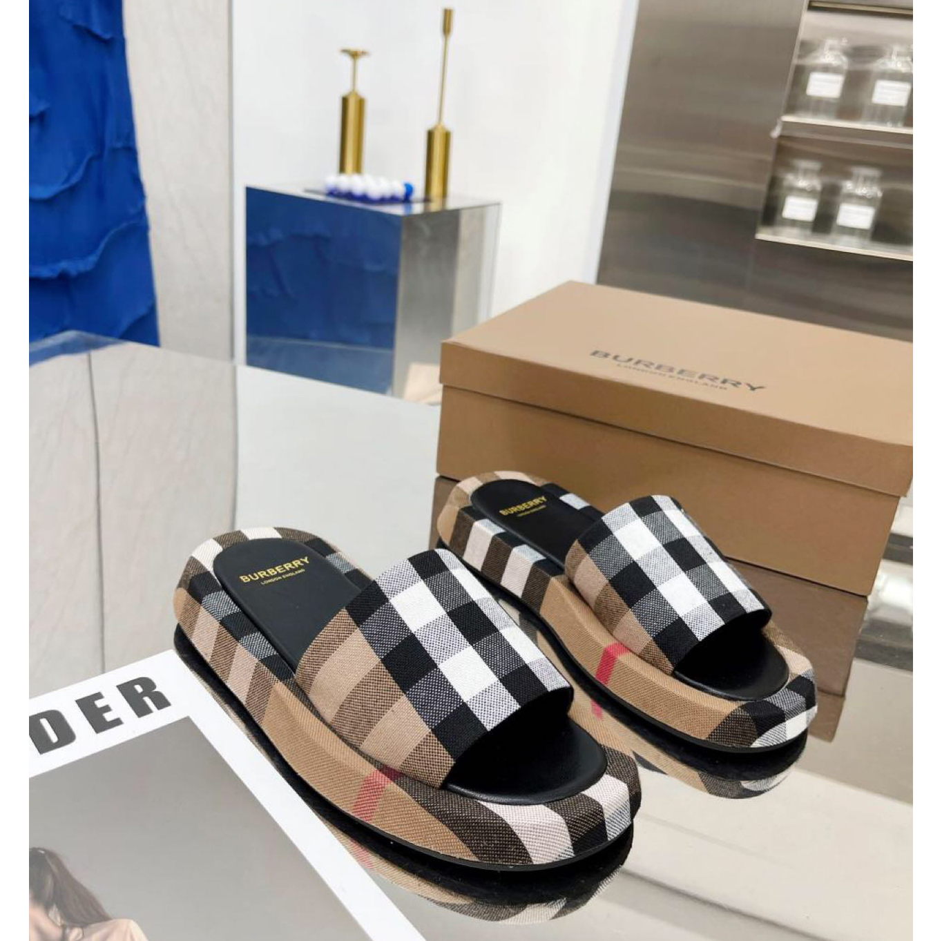 Burberry Check Print Slides - DopestKickz