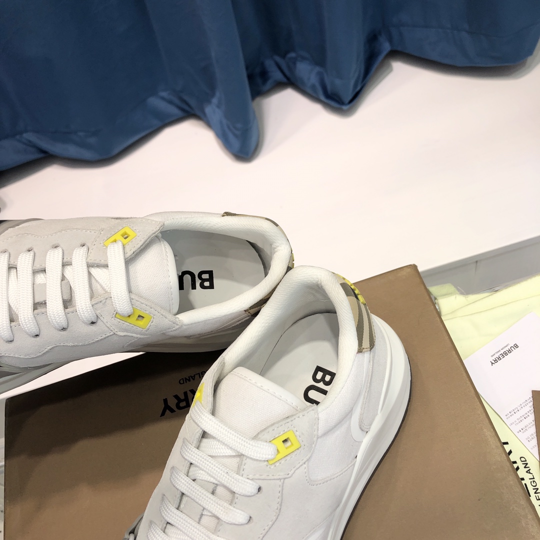 Burberry Check Cotton Canvas And Leather Sneakers - DopestKickz