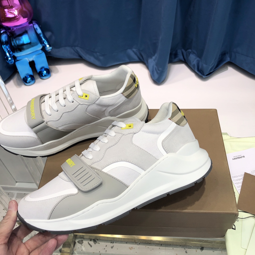 Burberry Check Cotton Canvas And Leather Sneakers - DopestKickz