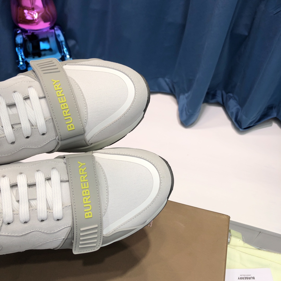 Burberry Check Cotton Canvas And Leather Sneakers - DopestKickz