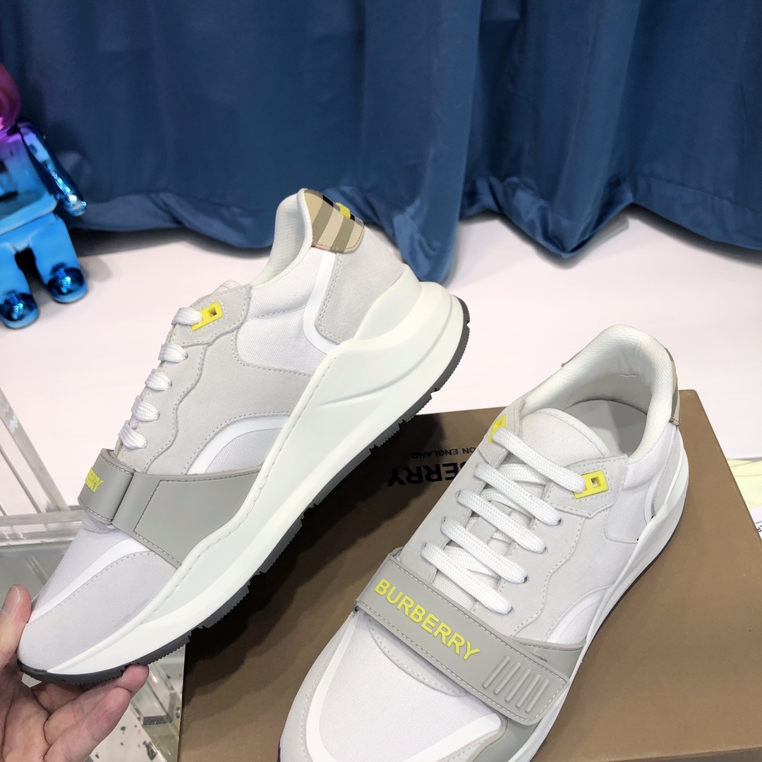 Burberry Check Cotton Canvas And Leather Sneakers - DopestKickz