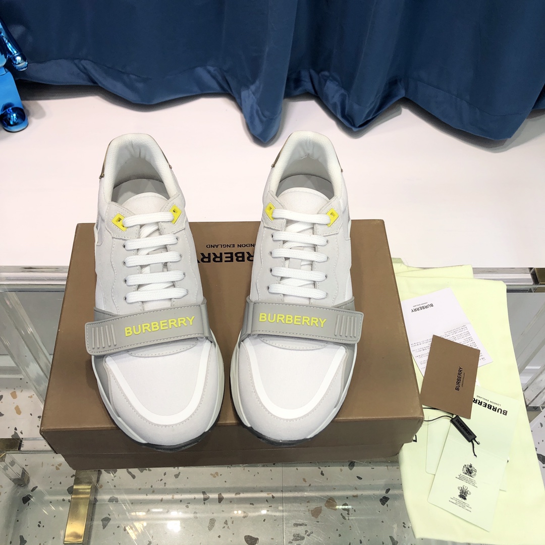 Burberry Check Cotton Canvas And Leather Sneakers - DopestKickz