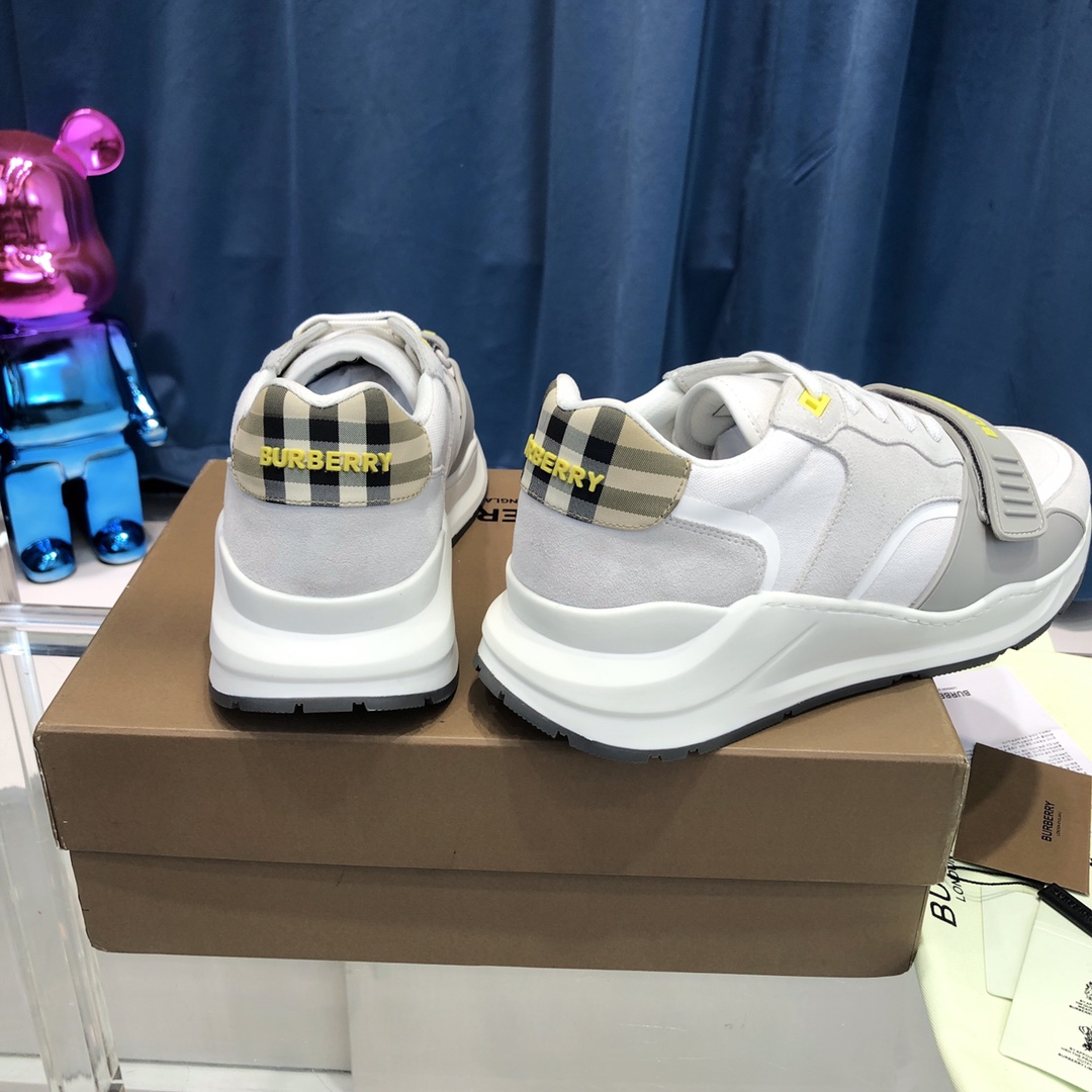 Burberry Check Cotton Canvas And Leather Sneakers - DopestKickz