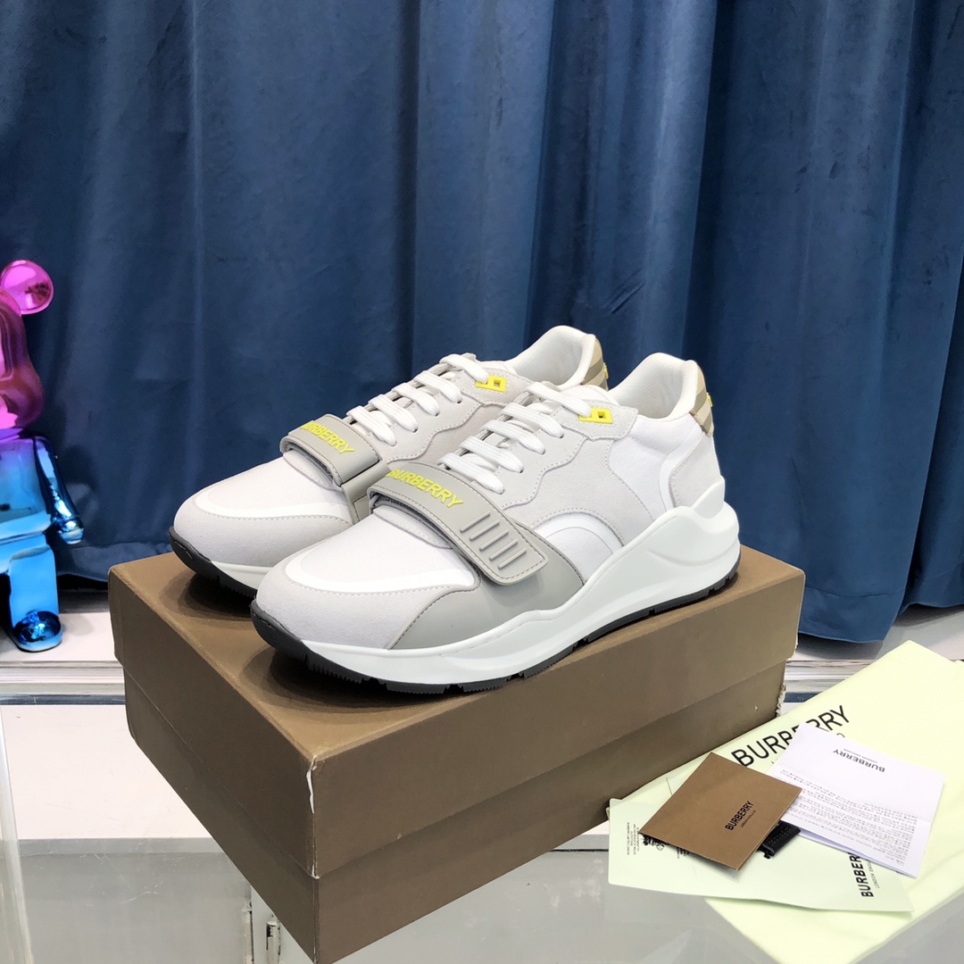 Burberry Check Cotton Canvas And Leather Sneakers - DopestKickz