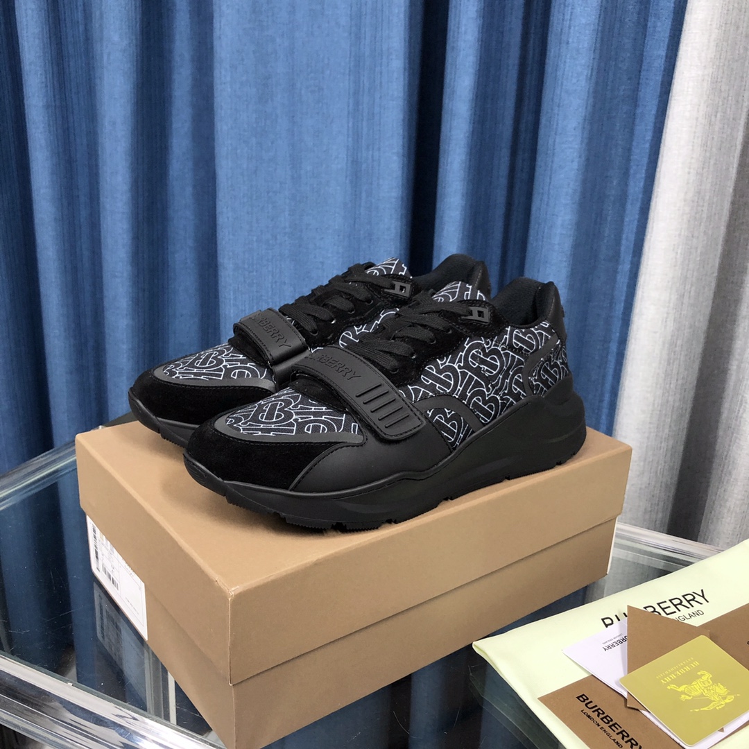 Burberry Check Cotton Canvas And Leather Sneakers - DopestKickz