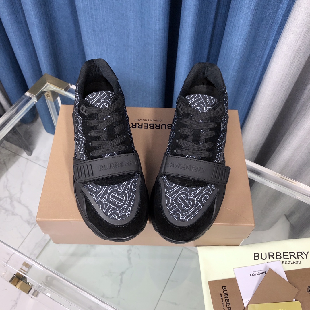 Burberry Check Cotton Canvas And Leather Sneakers - DopestKickz