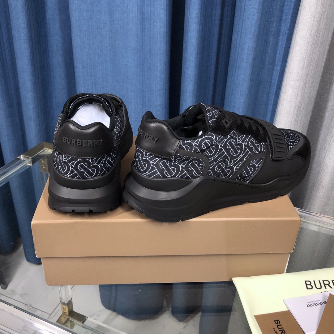 Burberry Check Cotton Canvas And Leather Sneakers - DopestKickz