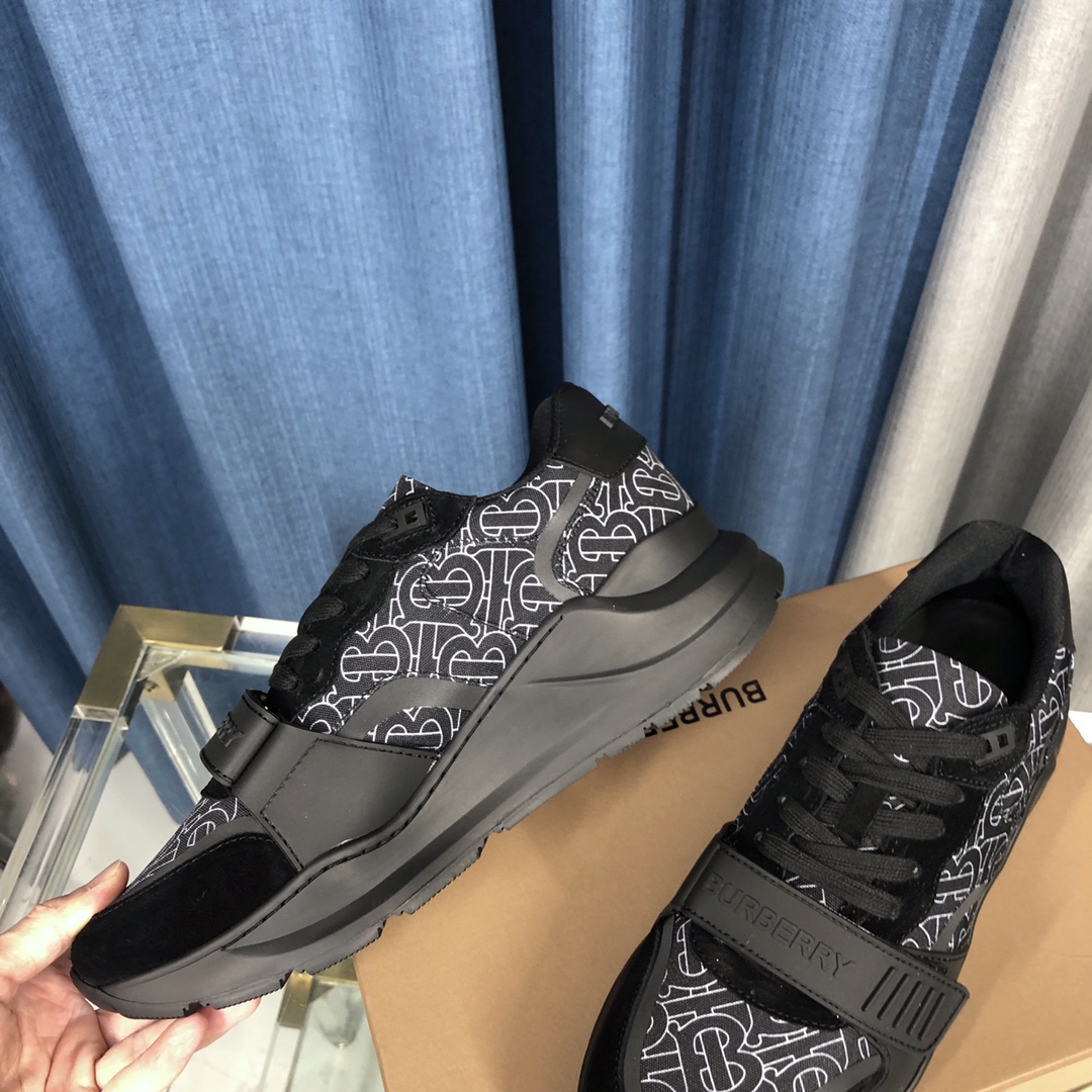 Burberry Check Cotton Canvas And Leather Sneakers - DopestKickz