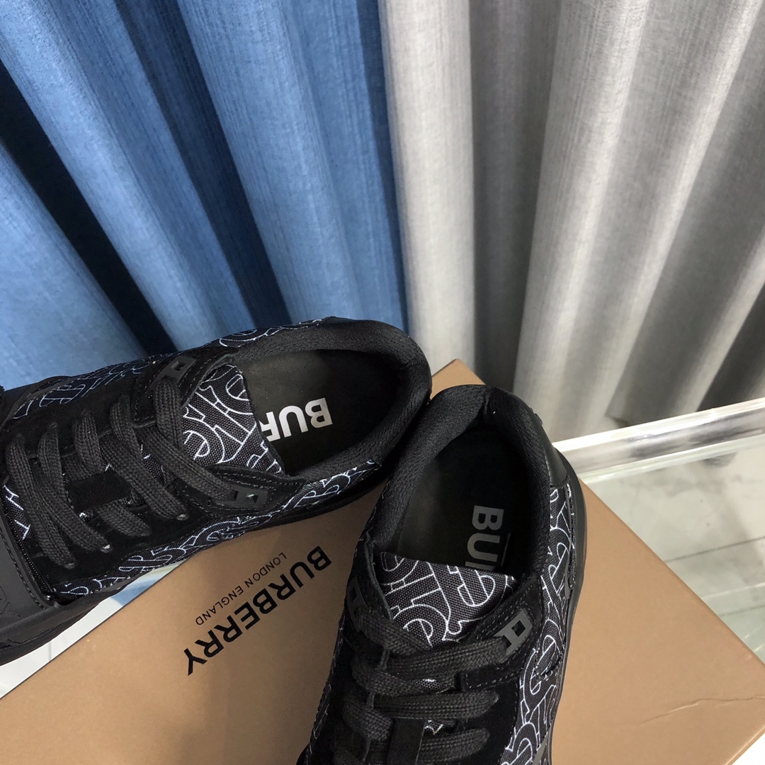 Burberry Check Cotton Canvas And Leather Sneakers - DopestKickz