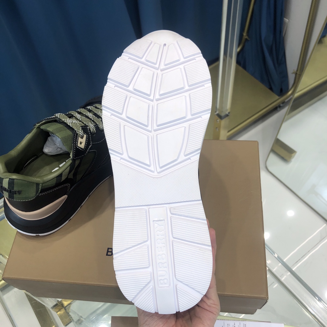 Burberry Check Cotton Canvas And Leather Sneakers - DopestKickz