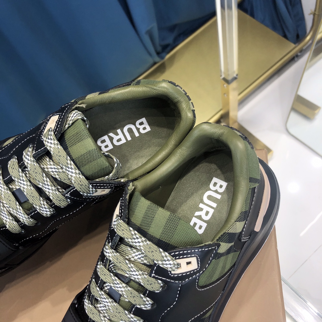 Burberry Check Cotton Canvas And Leather Sneakers - DopestKickz