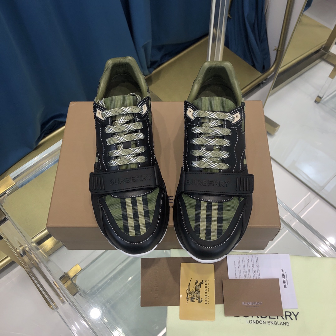 Burberry Check Cotton Canvas And Leather Sneakers - DopestKickz