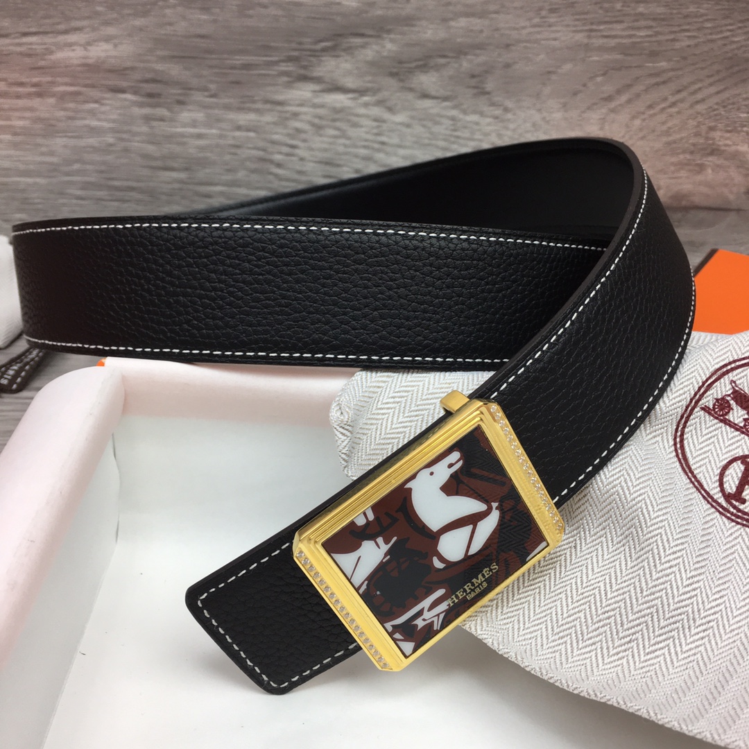 Hermes Black Leather Belt With   Enamel Buckle - DopestKickz