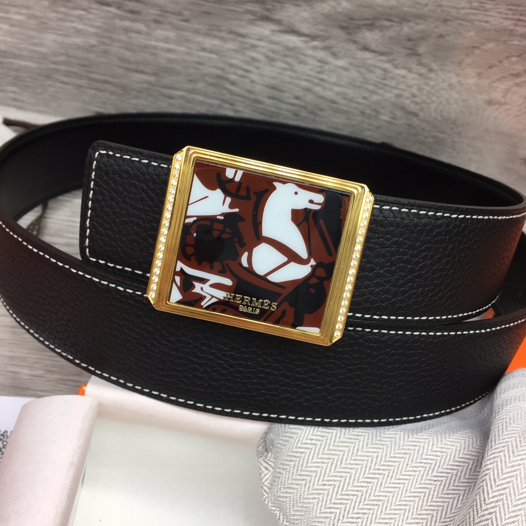 Hermes Black Leather Belt With   Enamel Buckle - DopestKickz