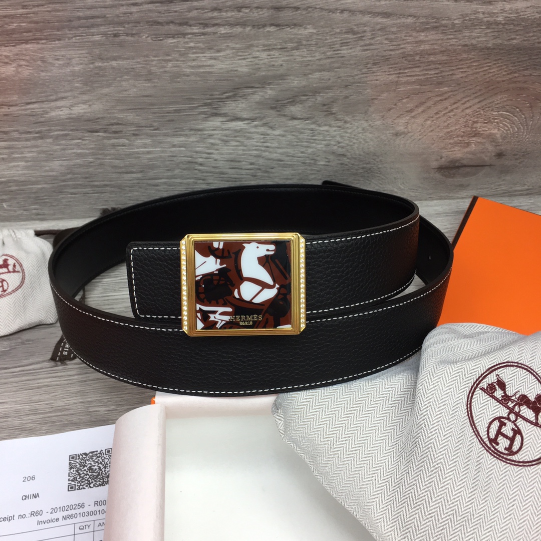 Hermes Black Leather Belt With   Enamel Buckle - DopestKickz