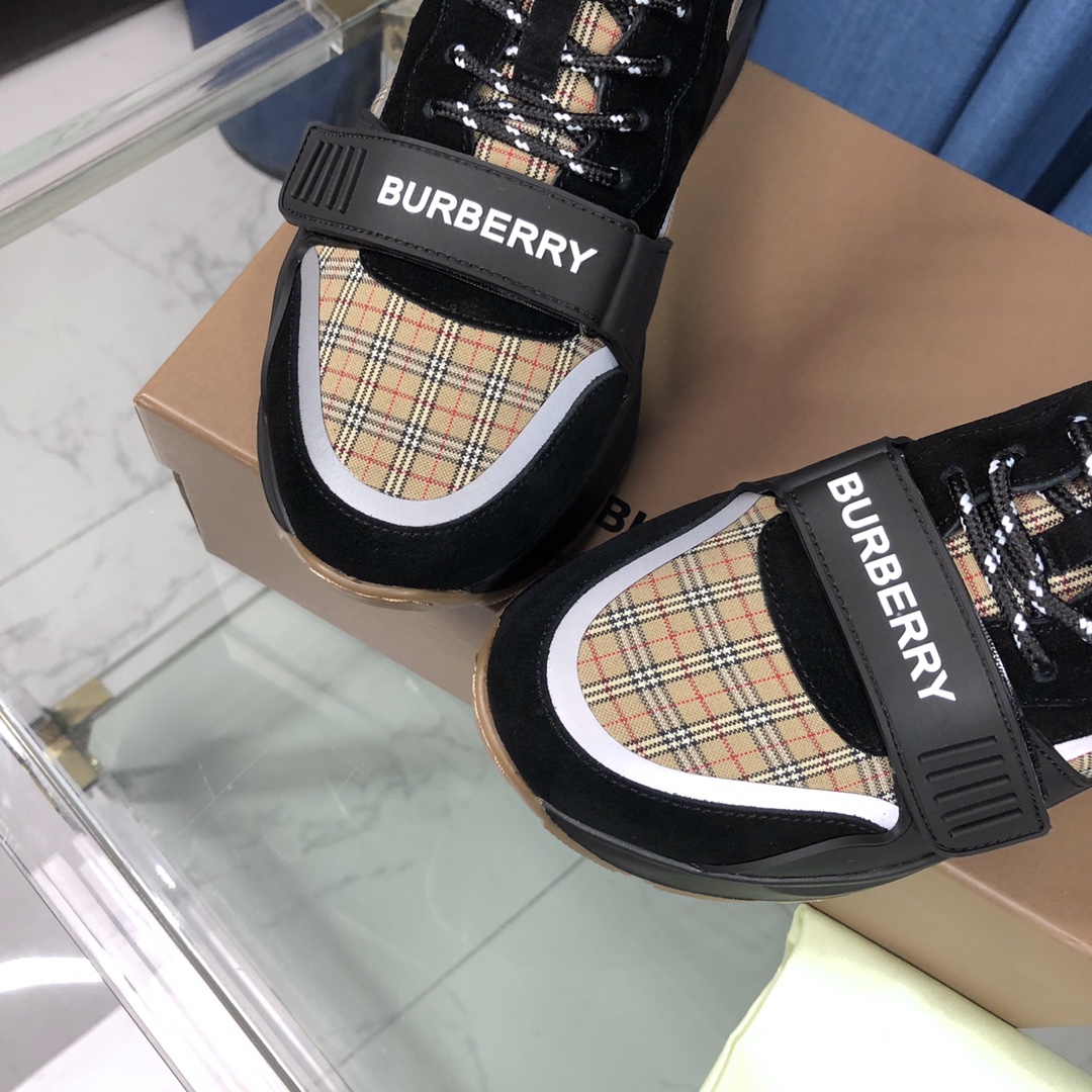 Burberry Check Cotton Canvas And Leather Sneakers - DopestKickz
