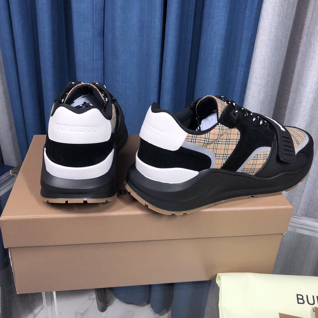Burberry Check Cotton Canvas And Leather Sneakers - DopestKickz