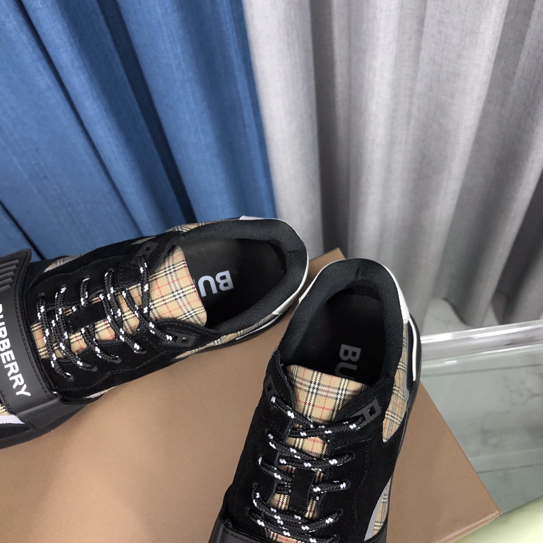 Burberry Check Cotton Canvas And Leather Sneakers - DopestKickz
