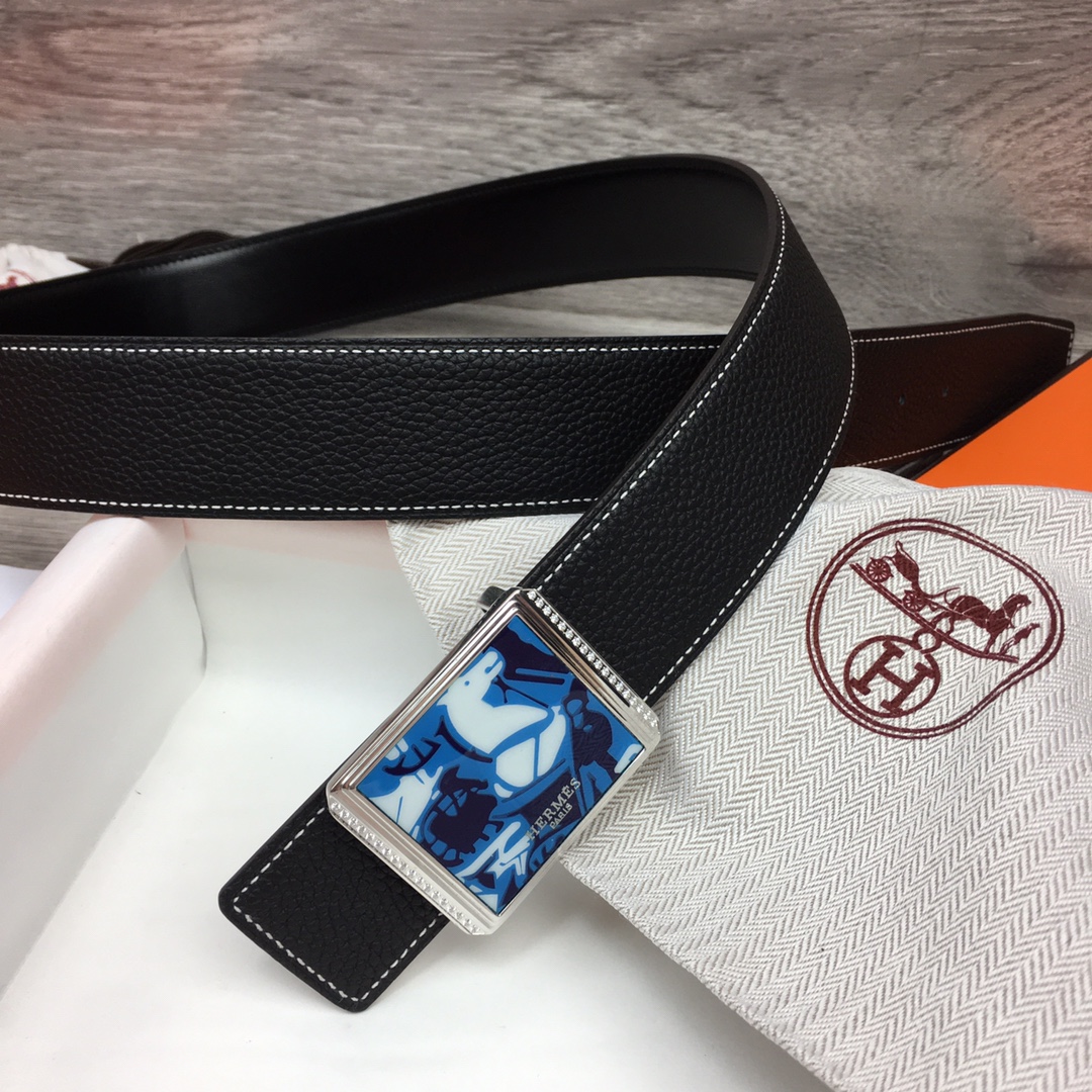 Hermes Black Leather Belt With   Enamel Buckle - DopestKickz
